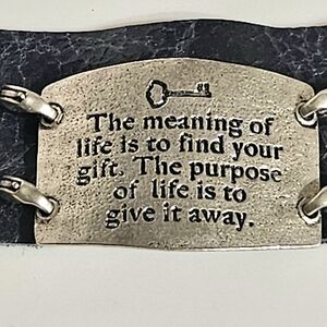 NWT - Black Colored Leather Bracelet - Inspirational MEANING OF LIFE Quote